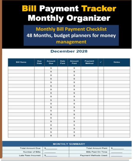 Bill Payment Tracker Monthly Organizer