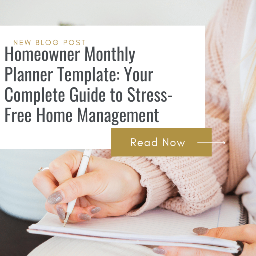Homeowner monthly planner template layout showing maintenance checklist and budget tracker"