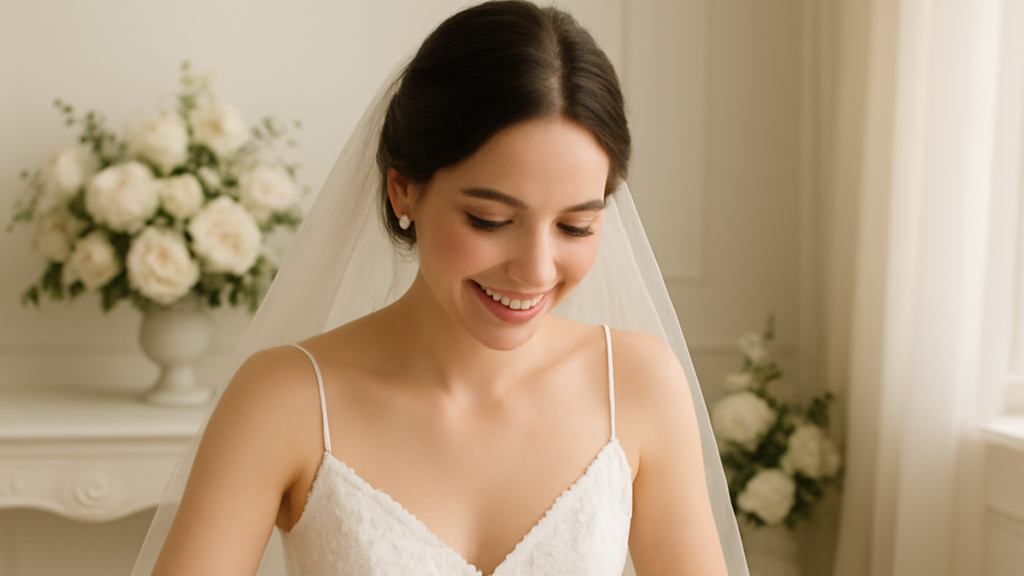 Bride using a wedding planning planner with checklist and budget tracker to organise wedding details step by step