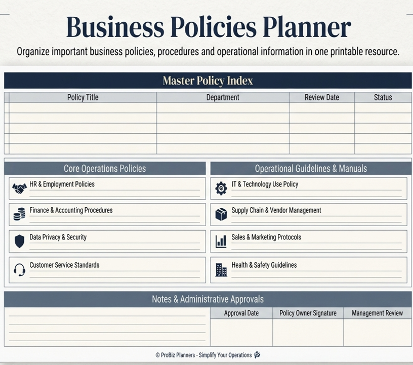 Business Policies Planner Printable