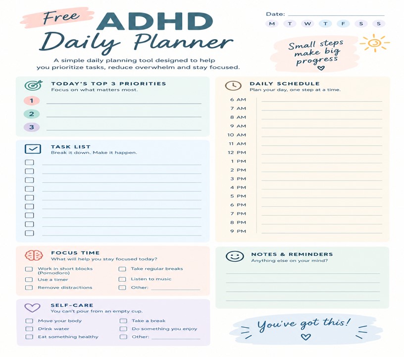 Free ADHD Daily Planner Printable