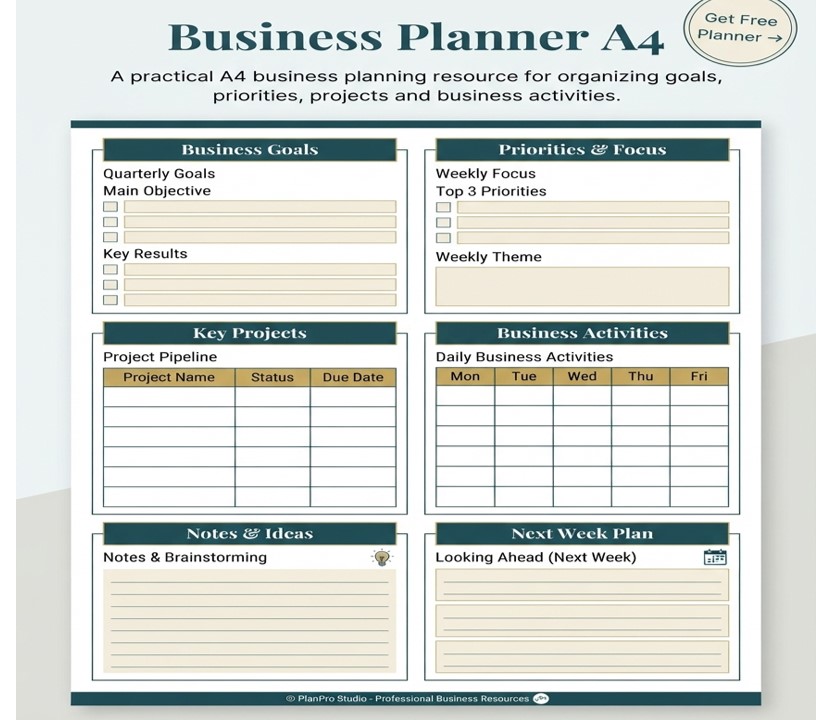 Free Business Planner A4 Printable