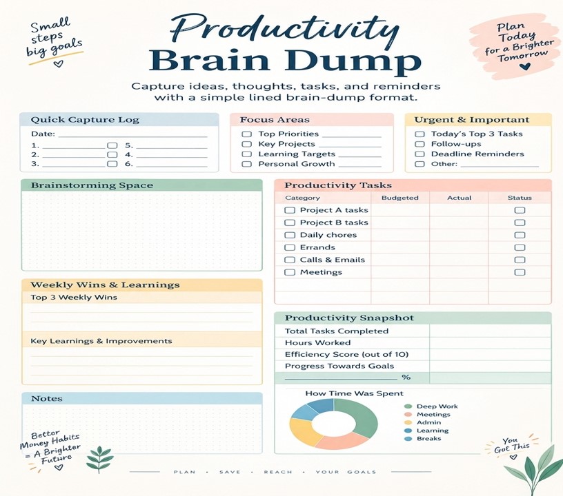 Free Productivity Brain Dump Planner
