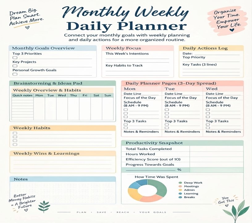 Free Monthly Weekly Daily Planner